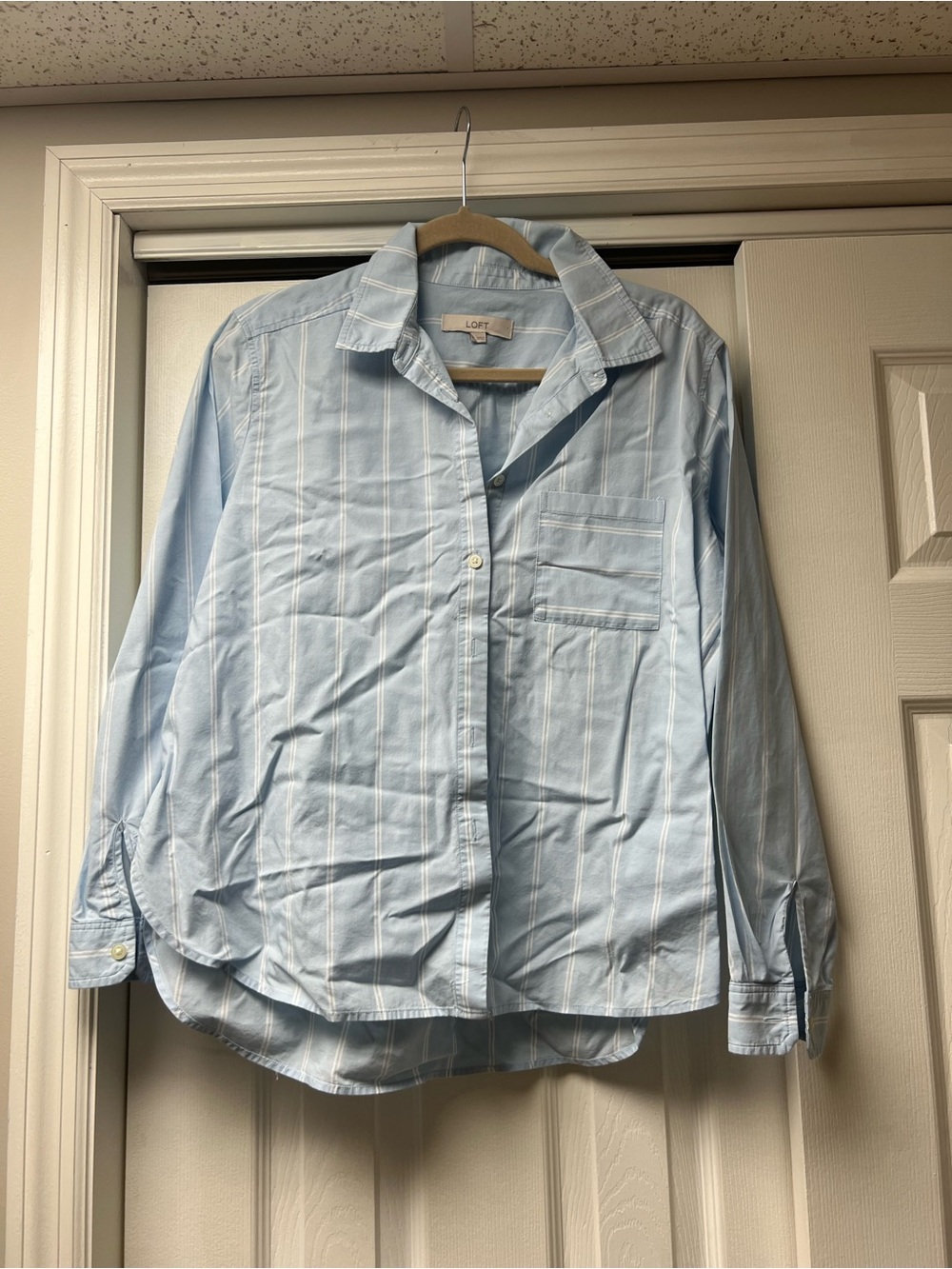 LOFT Pale Blue Striped Button-Down Shirt